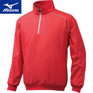 ミズノ MIZUNO メンズ レディース ハーフZIPジャケット 長袖 レッド 12JE5V44 62 野球 トレーニングウェア 防寒