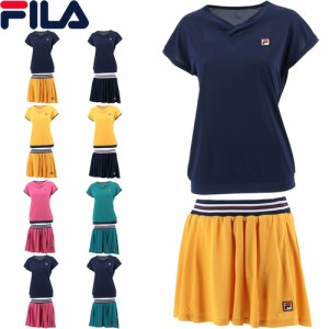 フィラ FILA レディース ゲームシャツ VL2654 ＆ スコート VL2655 上下セット シンプル ロゴ 吸水速乾 UVカット Vネック ウエストマーク