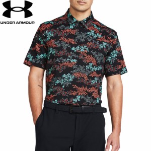 アンダーアーマー UNDER ARMOUR メンズ ゴルフウェア 半袖シャツ プレイオフ プリント ポロ3.0 ブラック/ハイドロティール 1378677 008