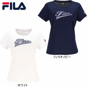 フィラ FILA レディース アップリケTシャツ VL2855 2024春夏モデル テニス ウェア 半袖 Tシャツ トップス 練習 吸水 速乾 UV
