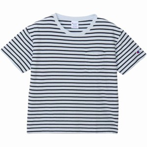 チャンピオン Champion レディース 半袖Tシャツ ボーダーショートスリーブポケットTシャツ ライトブルー CW-X343 322 BORDER POCKET