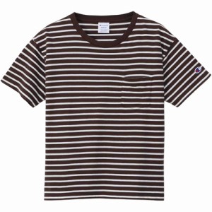 チャンピオン Champion レディース 半袖Tシャツ ボーダーショートスリーブポケットTシャツ ブラウン CW-X343 860 BORDER POCKET T-SHIRT