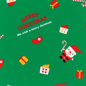 包装紙 全判 再生コート紙 クリスマス ミニサンタ 緑 (50枚) XMS-GWZ