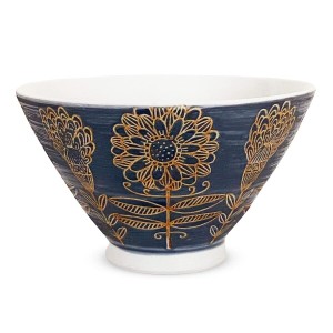 J-kitchens 勲山窯 茶碗 11cm 波佐見焼 日本製 北欧の花 ネイビー 巻