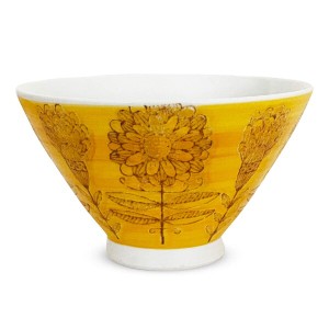 J-kitchens 勲山窯 茶碗 11cm 波佐見焼 日本製 北欧の花 イエロー 巻