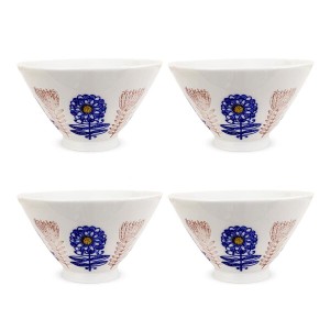 J-kitchens 4個セット 茶碗 11cm 波佐見焼 日本製 北欧の花 ブルー