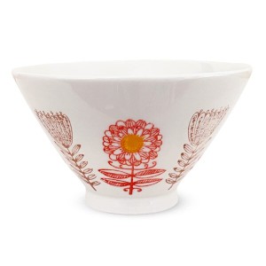 J-kitchens 勲山窯 茶碗 11cm 波佐見焼 日本製 北欧の花 レッド
