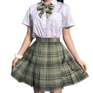 (ミシアラグジュアリー) プリーツスカート シャツ リボン ボウ セット 制服 女子高生 コスプレ ハイウエスト チェック柄 女の子 高校 ユ