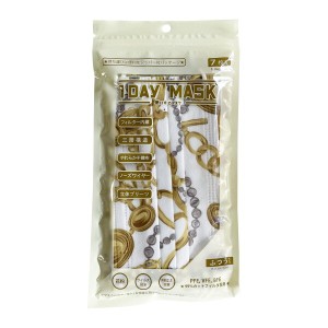 1DAY MASK ふつうサイズ CHAIN-WHT 1袋7枚入 2袋セット 不織布マスク 柄マスク