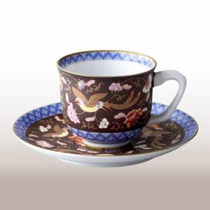 香蘭社 渕地黒絵花鳥紋・コーヒー碗皿 520-1HUM