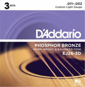 D'Addario ダダリオ EJ26/3D フォスファーブロンズ 11-52 カスタムライト 3セット アコースティックギター弦 お買い得な3パック