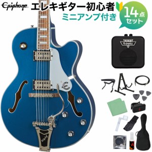 Epiphone エピフォン Emperor Swingster Delta Blue Metallic エレキギター 初心者14点セット ミニアンプ付き フルアコギター 