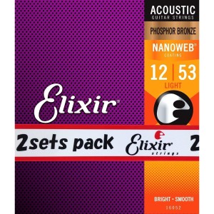 Elixir エリクサー NANOWEB フォスファーブロンズ 12-53 ライト 2セット #16052 アコースティックギター弦 お買い得な2パック