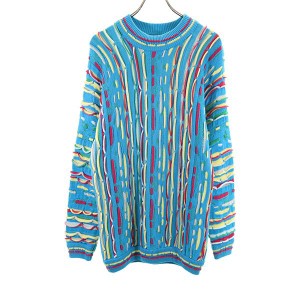 クージー 90s オールド 3D 総柄 長袖 コットン セーター S 水色系 COOGI ニット メンズ 240119