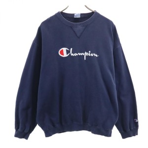 チャンピオン 90s 青タグ オールド 長袖 トレーナー L ネイビー系 Champion 裏起毛 スウェット メンズ 240127