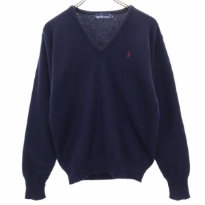 ラルフローレン 長袖 Vネック 毛100％ セーター M ネイビー系 RALPH LAUREN ニット メンズ 240208