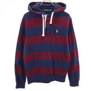 ポロラルフローレン ボーダー柄 長袖 ラガーシャツ スウェットパーカー S ボルドー×ネイビー POLO RALPH LAUREN メンズ 240225