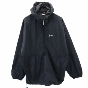 ナイキ 90s 00s 白タグ オールド バックプリント 長袖 ハーフジップ ジャケット M ブラック NIKE プルオーバー メンズ 240228