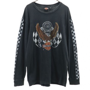 ハーレーダビッドソン プリント 長袖 Tシャツ L ブラック系 HARLEY DAVIDSON ロンT メンズ 240308