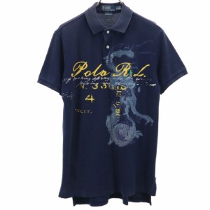 ポロバイラルフローレン プリント 半袖 ポロシャツ M ネイビー Polo by Ralph Lauren 鹿の子 メンズ 240314