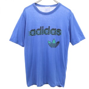 アディダス 80s オールド プリント トレフォイルロゴ 半袖 Tシャツ XL ブルー adidas メンズ 240321