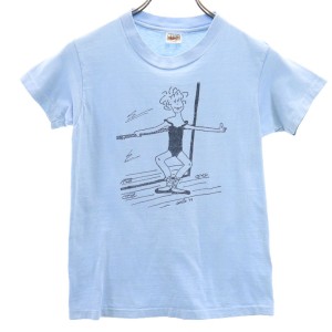 ヘインズ 70s BEEFY-T USA製 ヴィンテージ プリント 半袖 Tシャツ L 14-16 ブルー系 Hanes キッズ 240321