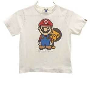 ベイプ 日本製 プリント マリオ 半袖 Tシャツ 110 ホワイト BAPE A BATHING APE キッズ 240322