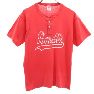ソフィーシャツ 80s 90s USA製 オールド  ヘンリーネック 半袖 ハーフボタン Tシャツ M 赤 SOFFE SHIRTS メンズ 240322