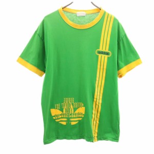 アディダス 80s デサント製 トレフォイルロゴ ヴィンテージ プリント 半袖 Tシャツ L-O グリーン adidas 日本製 メンズ 240325