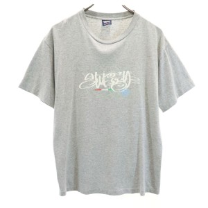 ステューシー 90s USA製 オールド 紺タグ プリント 半袖 Tシャツ M グレー STUSSY メンズ 240326