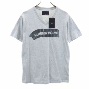 未使用 ナンバーナイン プリント 半袖 Vネック Tシャツ M グレー NUMBER (N)INE DENIM タグ付き メンズ 240404