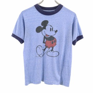 ディズニー 90s オールド USA製 ミッキーマウス プリント 半袖 Tシャツ S ブルー系 Disney メンズ 240407