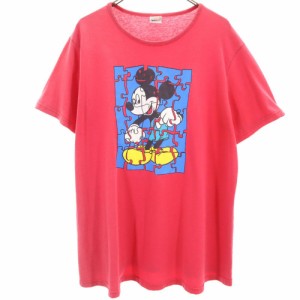 MICKEY UNLIMITED LAND’N SEA 90s オールド ミッキーマウス 半袖 Tシャツ レッドピンク ディズニー Disney パズル メンズ 240408