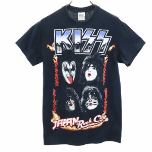 ギルダン キッス プリント 半袖 Tシャツ S ネイビー GILDAN KISS ロックバンド バンT メンズ 240408