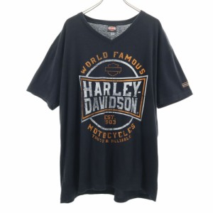 ハーレーダビッドソン プリント 半袖 Vネック Tシャツ XXL ブラック HARLEY DAVIDSON メンズ 240410