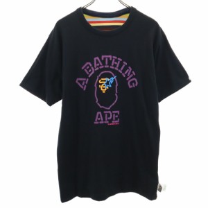 ベイプ 日本製 プリント 半袖 リバーシブル Tシャツ L ブラック BAPE A BATHING APE メンズ 240413