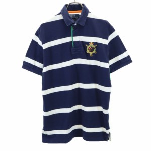 ポロバイラルフローレン ボーダー柄 半袖 ラガーシャツ M ネイビー系 Polo by Ralph Lauren 鹿の子地 メンズ 240424