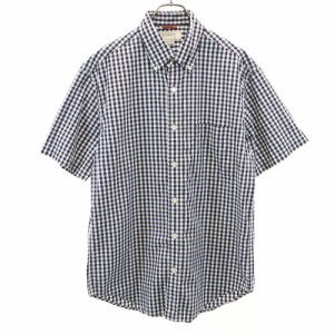 ジェイクルー ギンガムチェック柄 半袖 ボタンダウンシャツ M 白×黒 J.CREW メンズ 240505