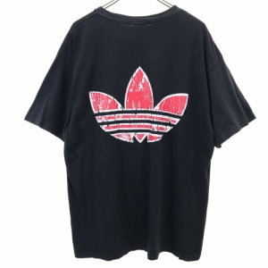 アディダス 90s USA製 オールド トレフォイルロゴ バックプリント 半袖 Tシャツ L ブラック adidas メンズ 240511