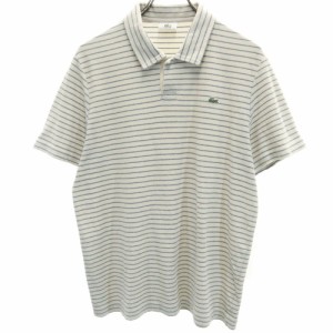 ラコステ 日本製 ボーダー柄 半袖 ポロシャツ 4 アイボリー系 LACOSTE パイル地 メンズ 240517