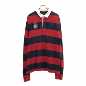 ポロラルフローレン ボーダー 長袖 ラガーシャツ 170 赤×ネイビー POLO RALPH LAUREN ビッグポニー 鹿の子 ポロシャツ キッズ 240411