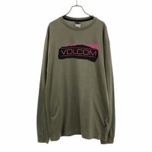 ボルコム ロゴプリント 長袖 Tシャツ L カーキ VOLCOM ロンT メンズ 240430