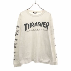 スラッシャー ロゴプリント 長袖 Tシャツ M ホワイト×ブラック THRASHER ロンT カットソー クルーネック メンズ 240505