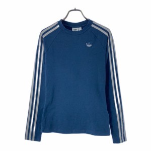 アディダス 3本ライン トレフォイルロゴプリント 長袖 Tシャツ M ブルー系 adidas ロンＴ レディース 240505