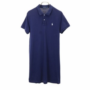 ポロラルフローレン 半袖 ワンピース L ネイビー POLO RALPH LAUREN 鹿の子 レディース 240503