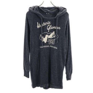 ヒステリックグラマー 日本製 パーカー プリント チュニック フリー グレー系 HYSTERIC GLAMOUR ロゴ 長袖 レディース 230925