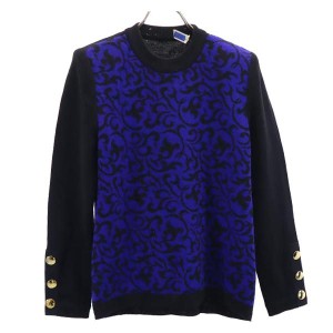 イヴサンローラン ウール100％ ニット M ブラック×青紫 YVES SAINT LAURENT 長袖 セーター レディース 230929