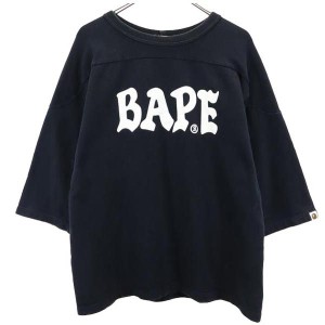 ベイプ 日本製 プリント 七分袖 Tシャツ M ブラック系 BAPE ロゴ メンズ 231005