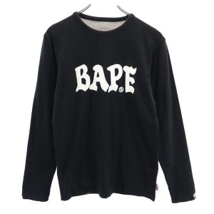 アベイシングエイプ リバーシブル 長袖 Tシャツ S 黒×グレー A BATHING APE ロゴ ロンT メンズ 231006