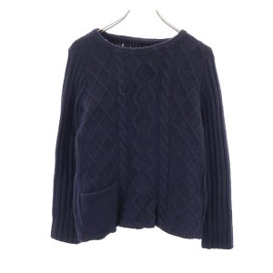 ブルーブルー 日本製 ウール100％ ニット ネイビー系 BLUE BLUE 長袖 セーター ポケット レディース 231020